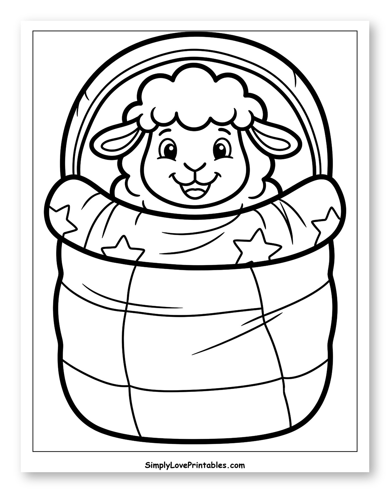 Smiling Lamb Inside a Cozy Sleeping Bag