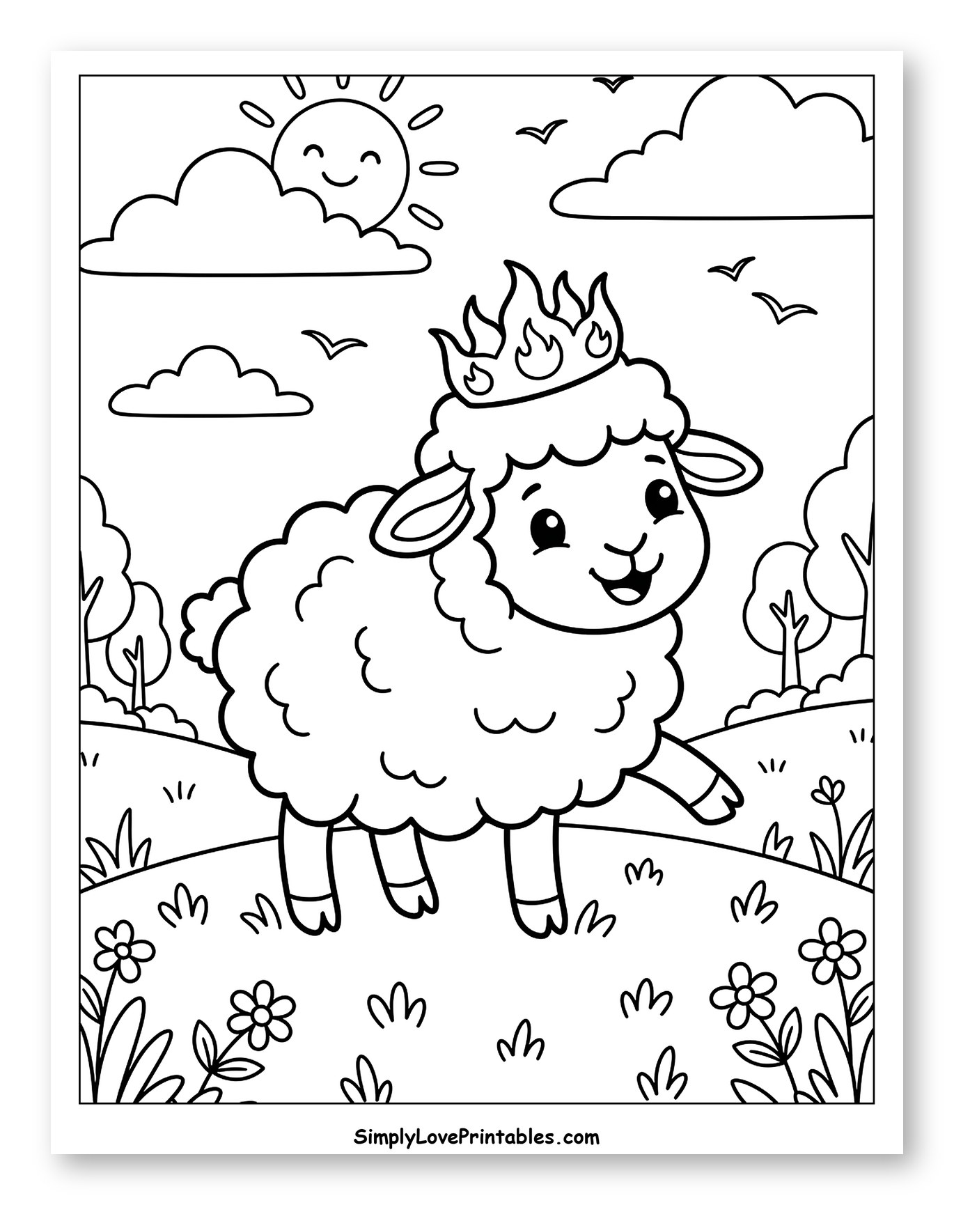 Smiling Lamb with Fiery Crown in Nature