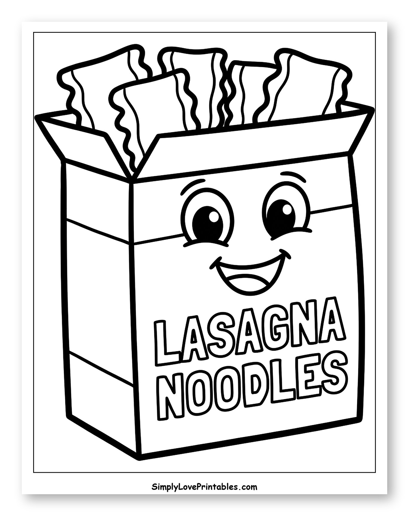 Smiling Lasagna Noodles Box with Face Coloring Page for Toddlers