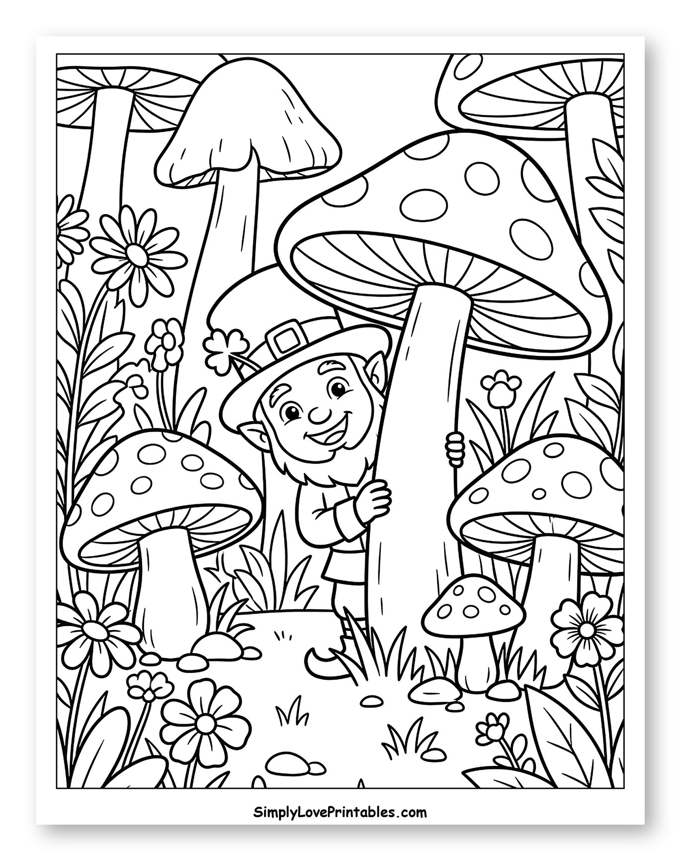 Smiling Leprechaun in a Mushroom Forest