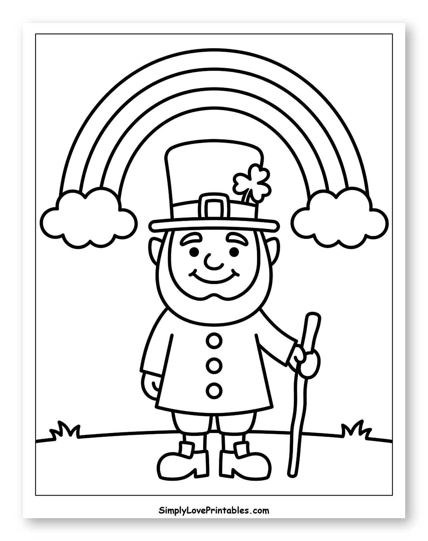 Smiling Leprechaun under a Rainbow to Color for Toddlers