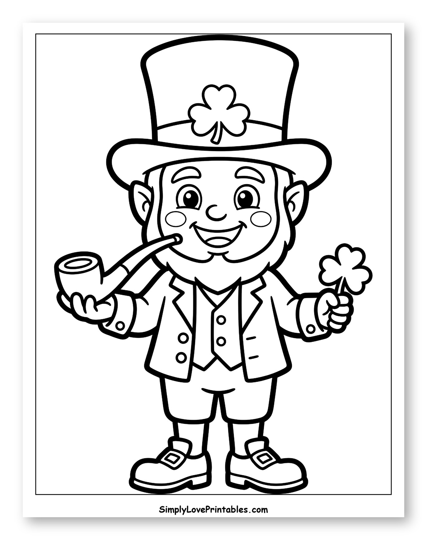 Smiling Leprechaun with Pipe and Shamrock