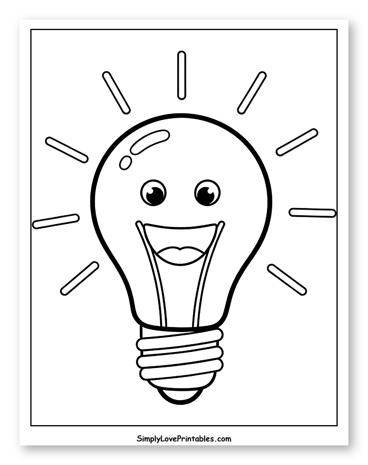 Smiling Light Bulb with Bright Rays to Color for Toddlers