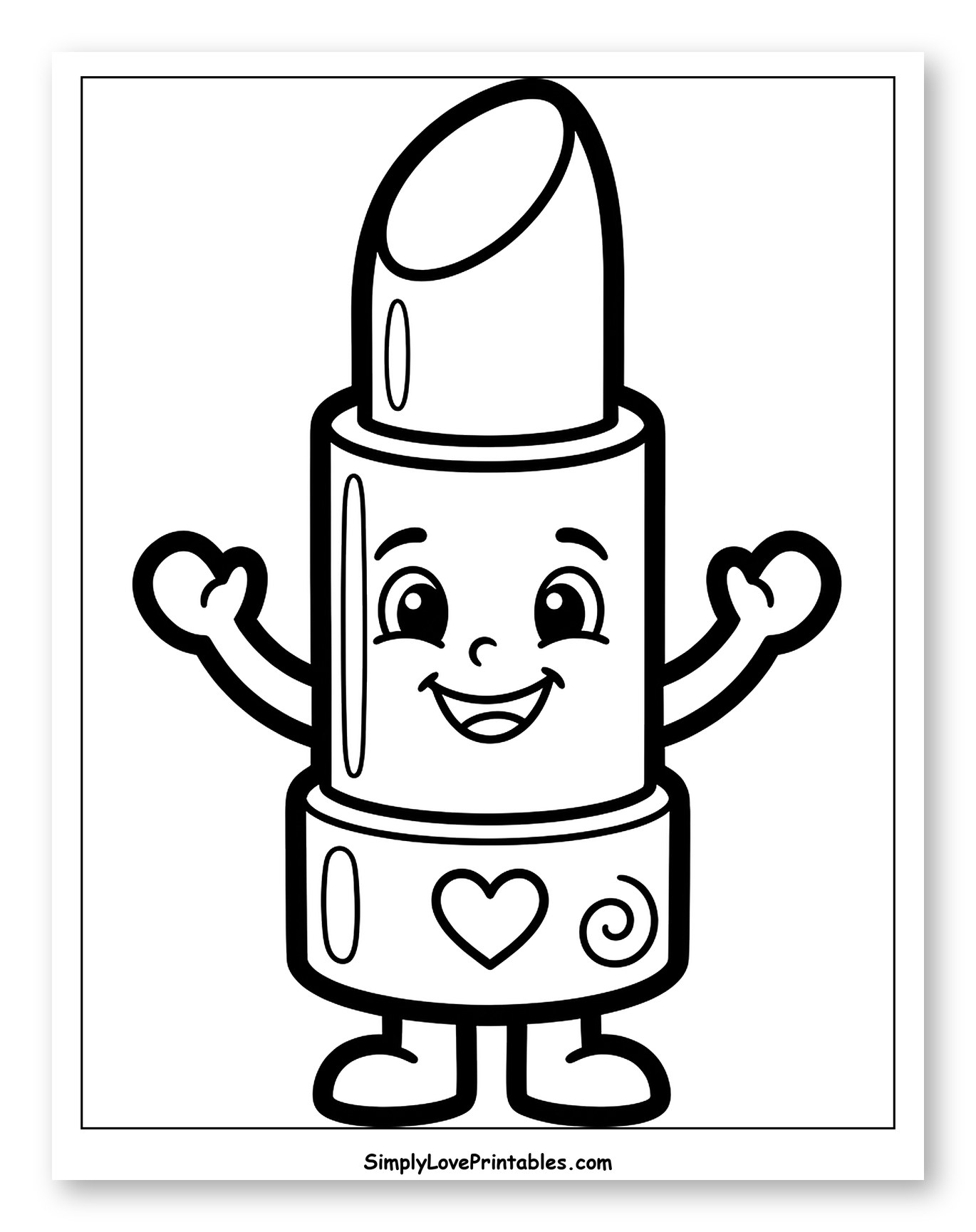 Smiling Lipstick with Heart Design Coloring Page for Toddlers