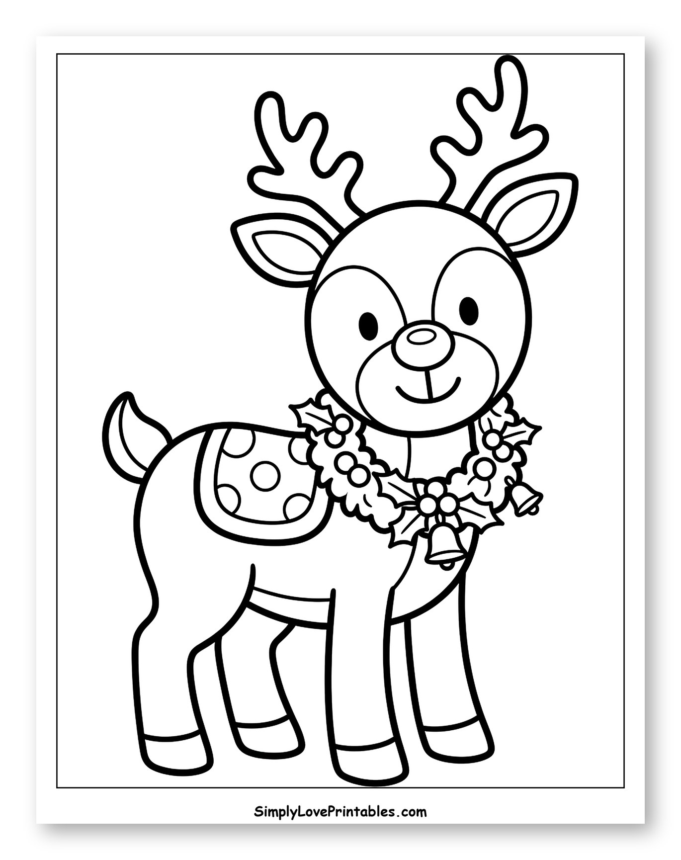 Smiling Little Reindeer with Holly Wreath