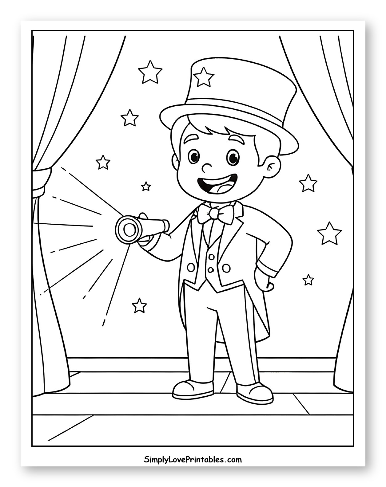 Smiling Magician Boy Shining a Flashlight