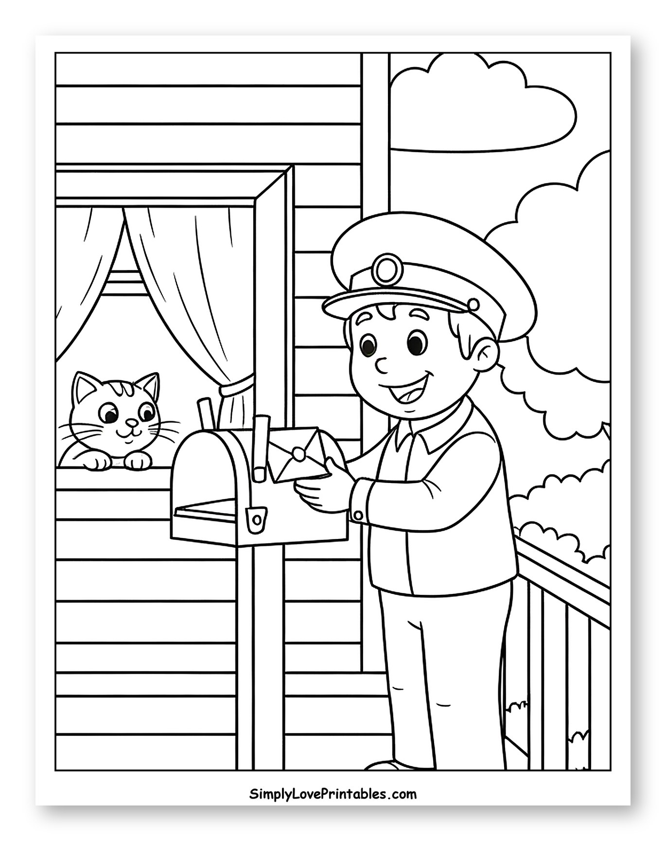 Smiling Mailman Delivering Letter to Mailbox