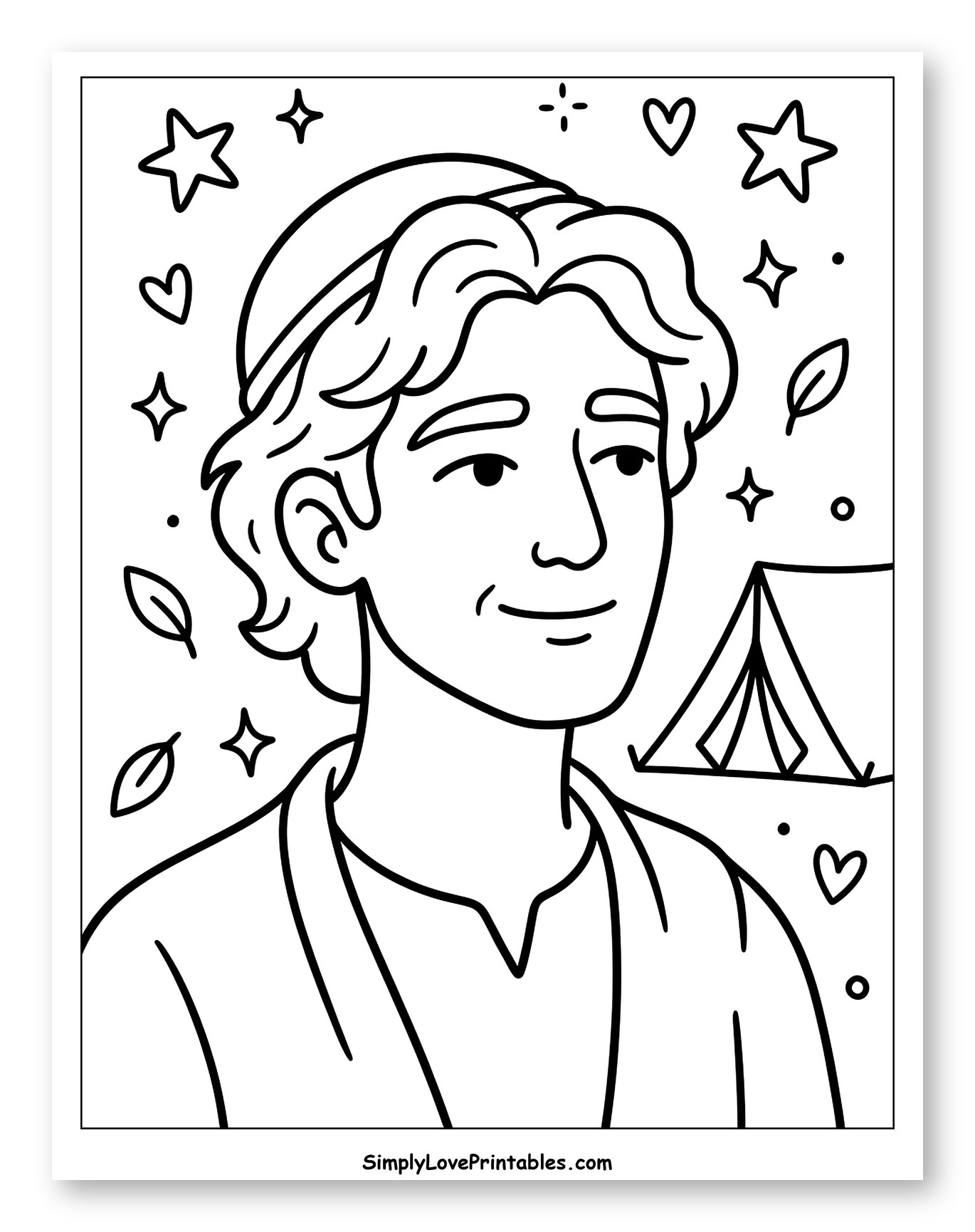 Smiling Man in Cap with Nature Background Coloring Sheet for Adults
