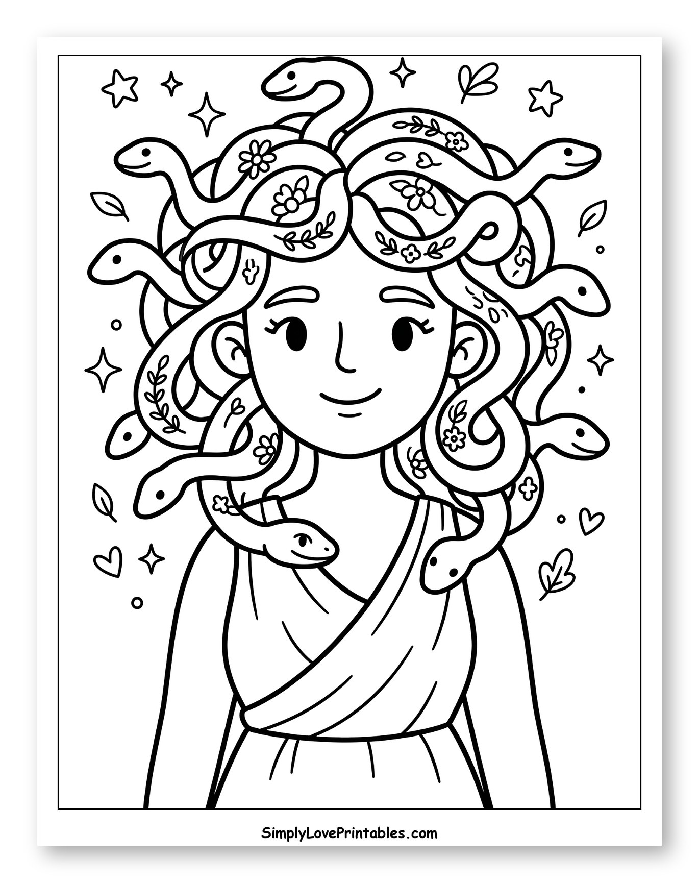 Smiling Medusa with Floral Snakes and Stars