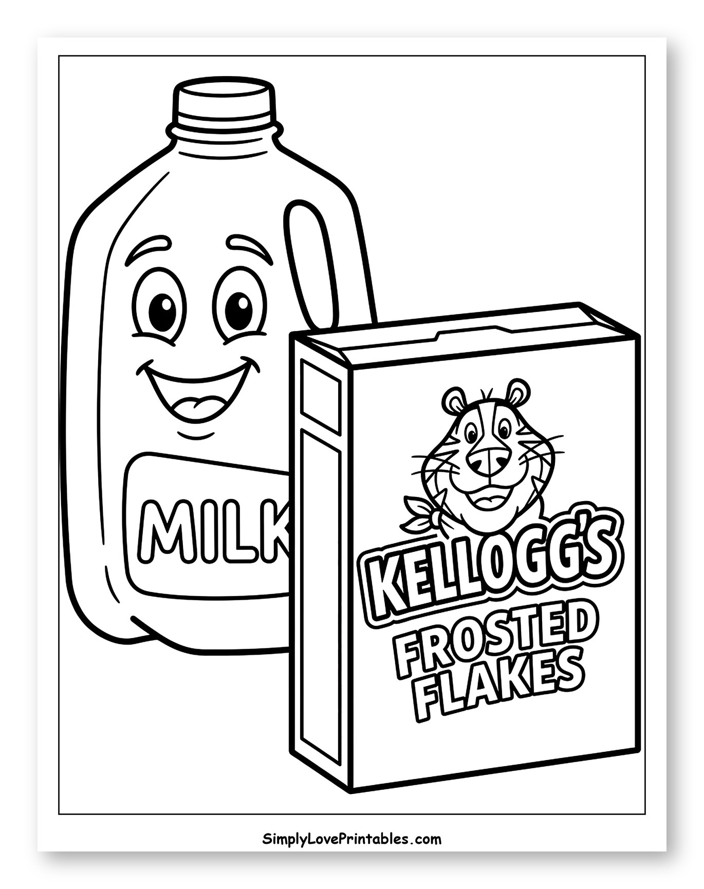 Smiling Milk Jug and Frosted Flakes Cereal Box