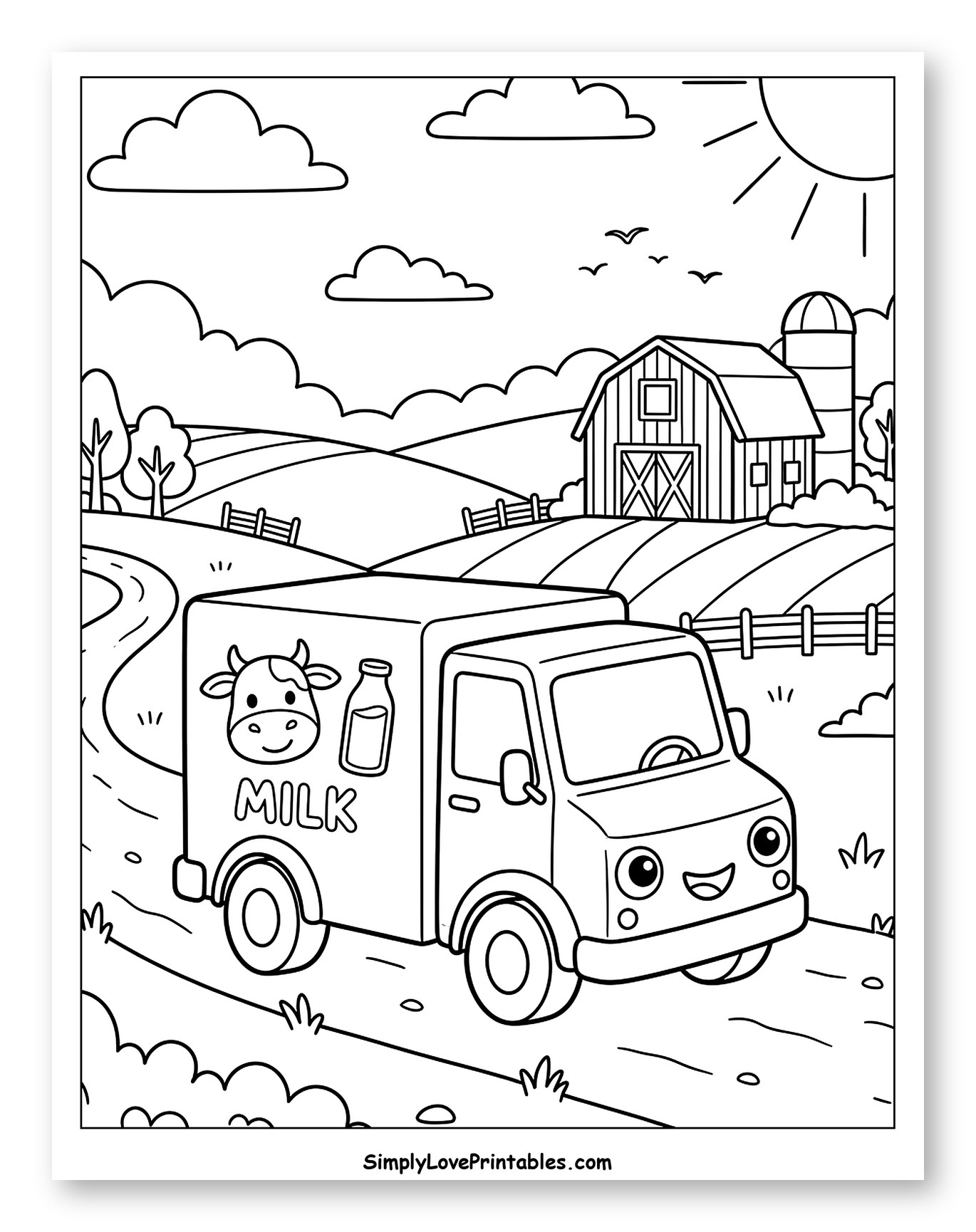 Smiling Milk Truck Driving Through a Farm