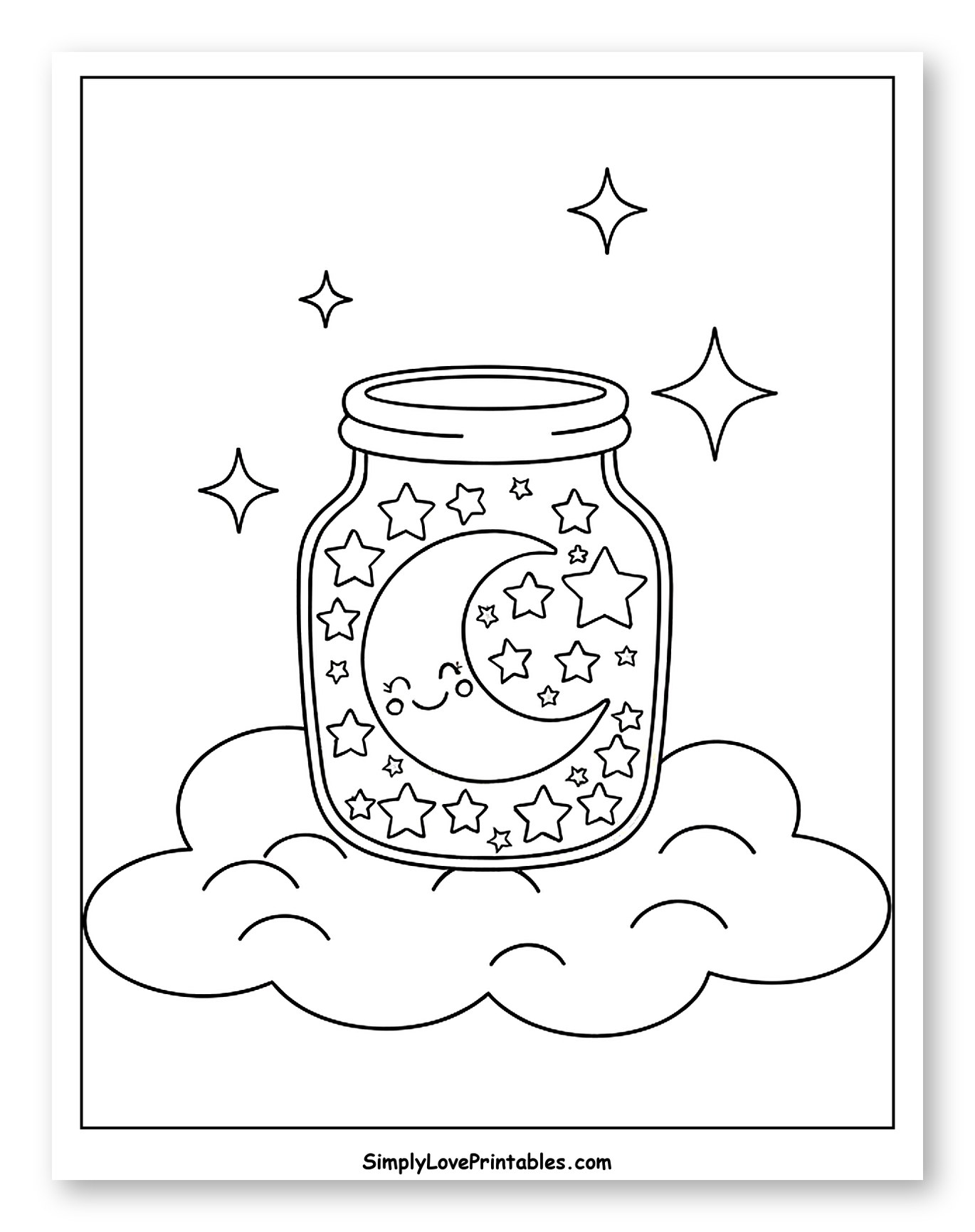 Smiling Moon and Stars Jar on a Cloud