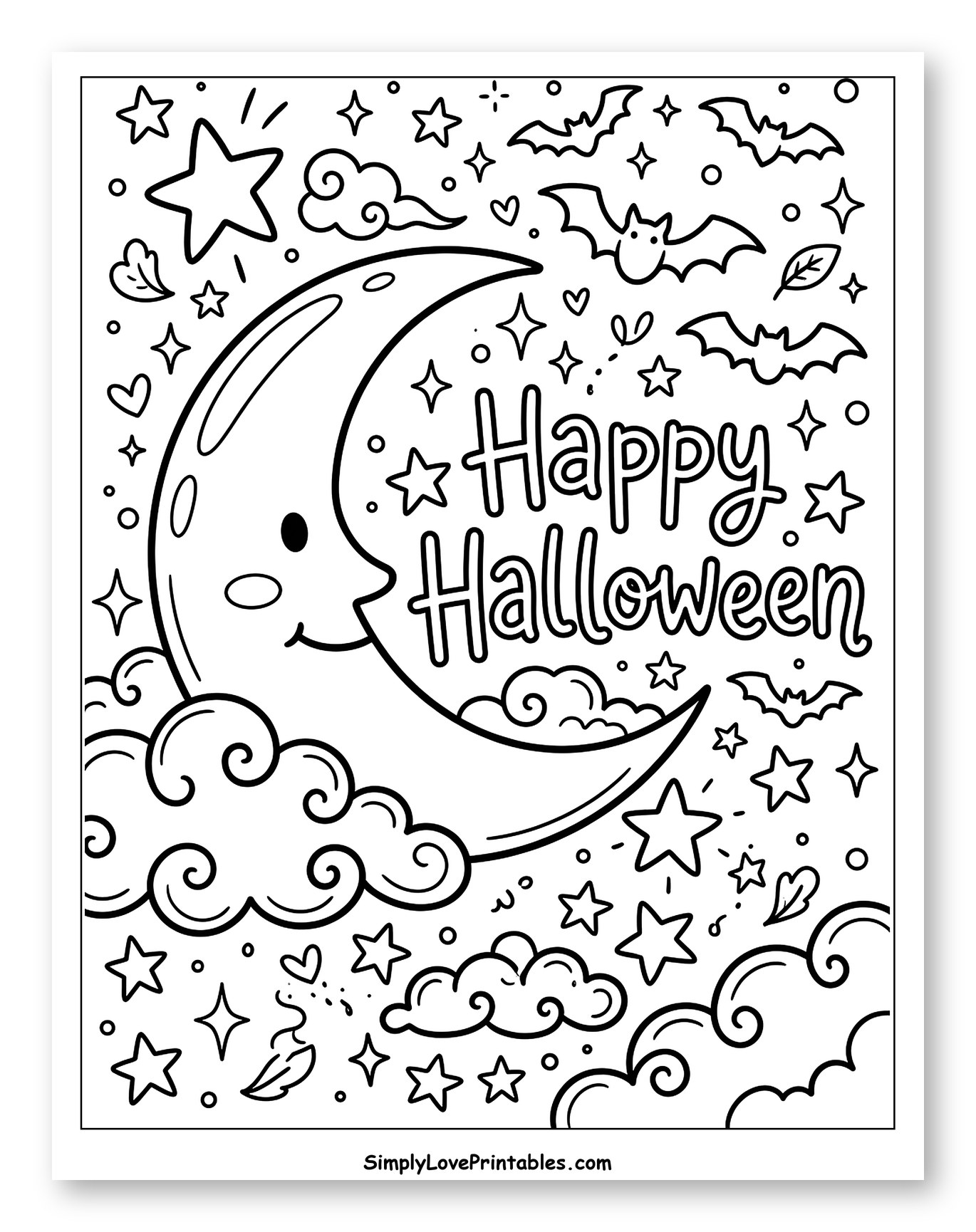 Smiling Moon with Bats and Happy Halloween