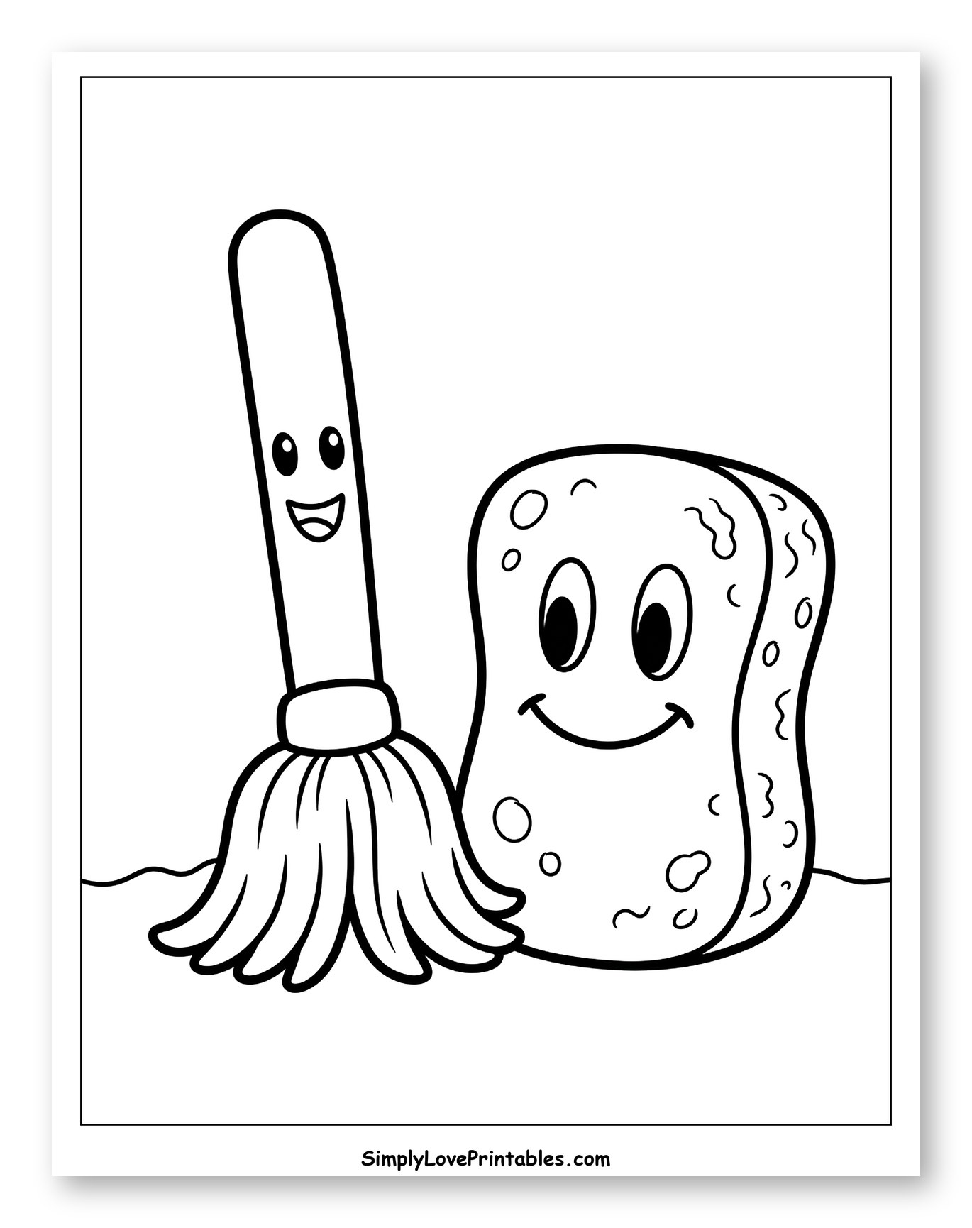 Smiling Mop and Sponge Duo Coloring Page for Toddlers