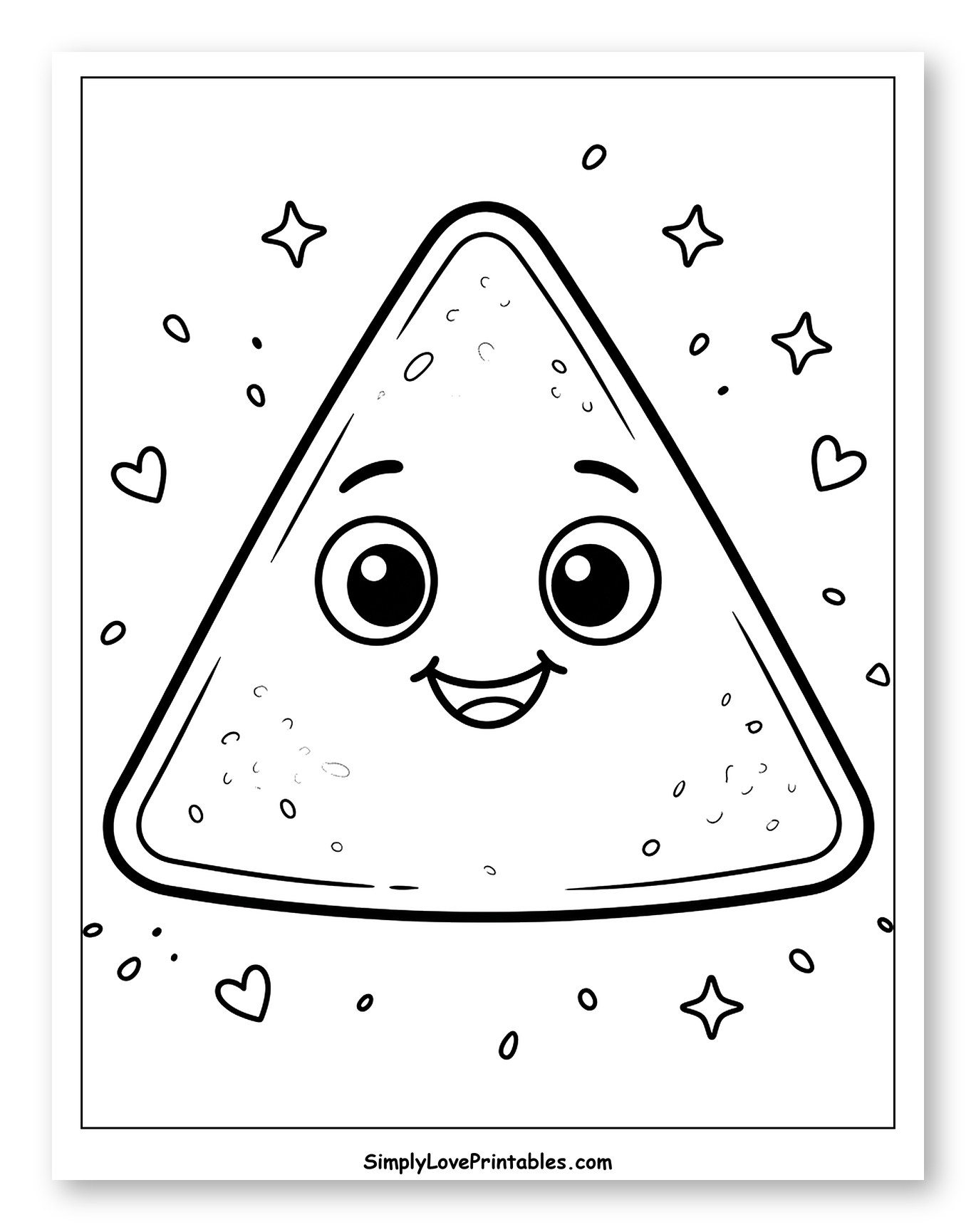 Smiling Nacho Chip with Hearts and Stars Coloring Page for Toddlers