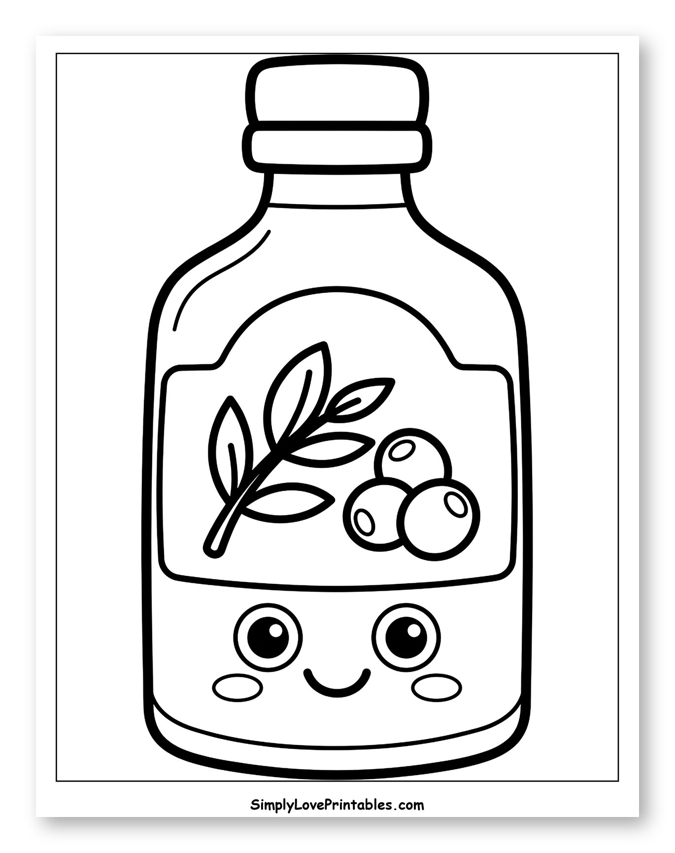 Smiling Olive Oil Bottle with Olives and Leaves