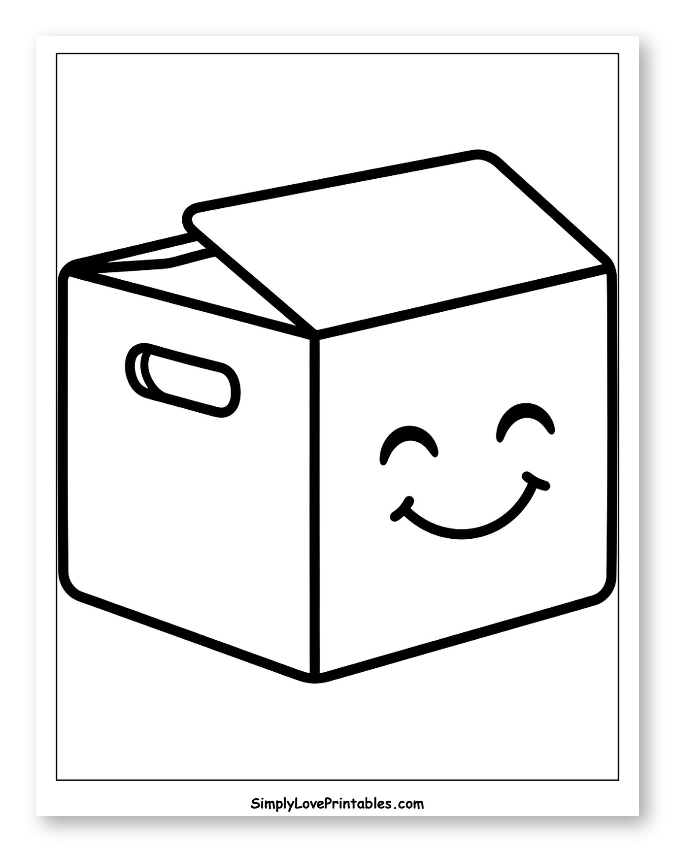 Smiling Open Cardboard Box Coloring Page for Toddlers