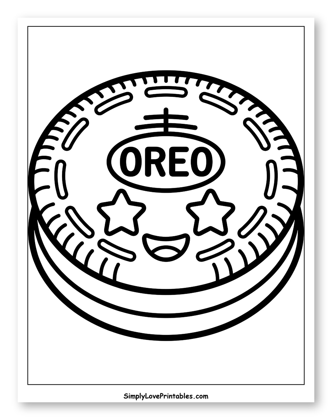 Smiling Oreo Cookie with Stars to Color for Toddlers