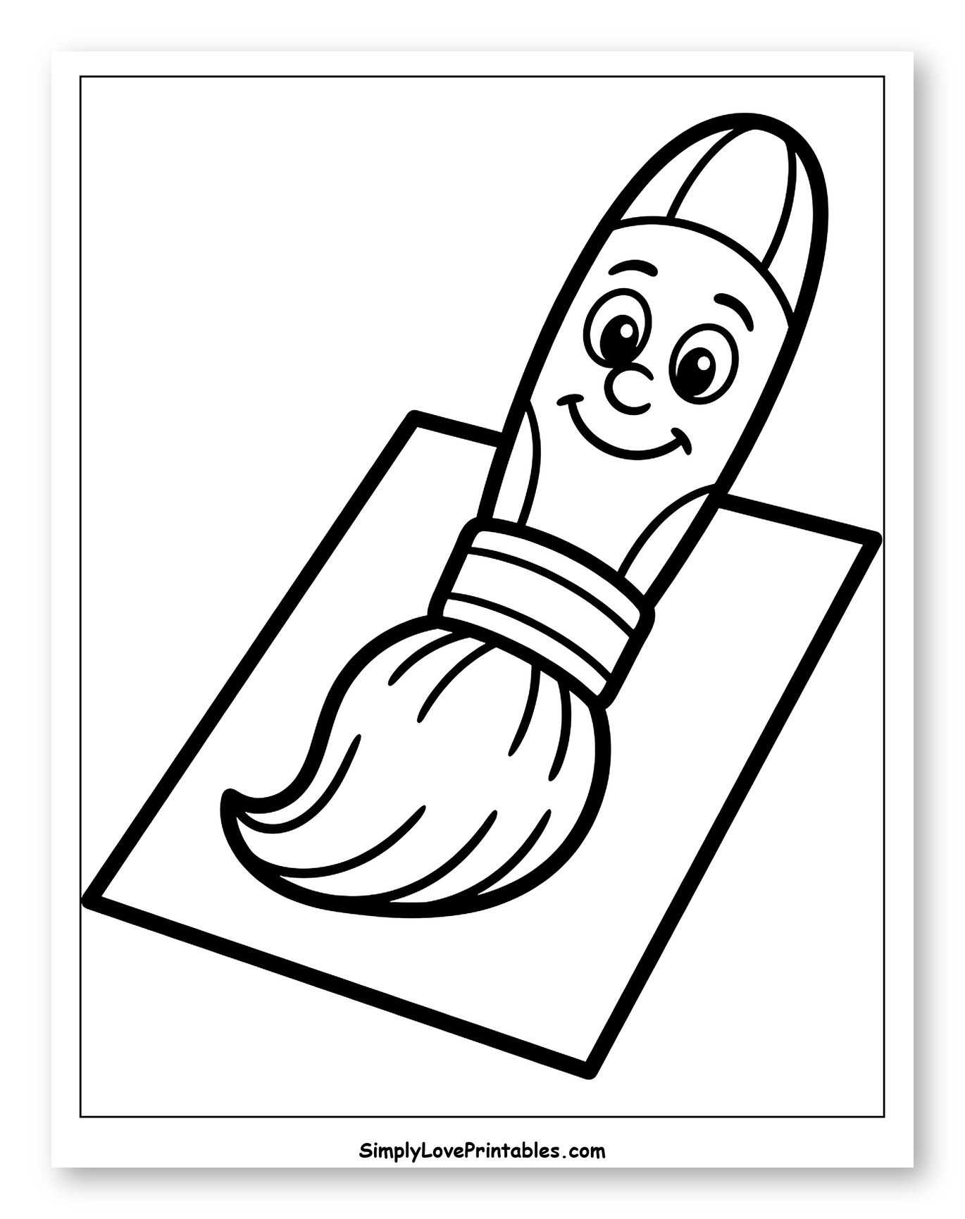 Smiling Paintbrush Lying on a Rectangle to Color for Toddlers