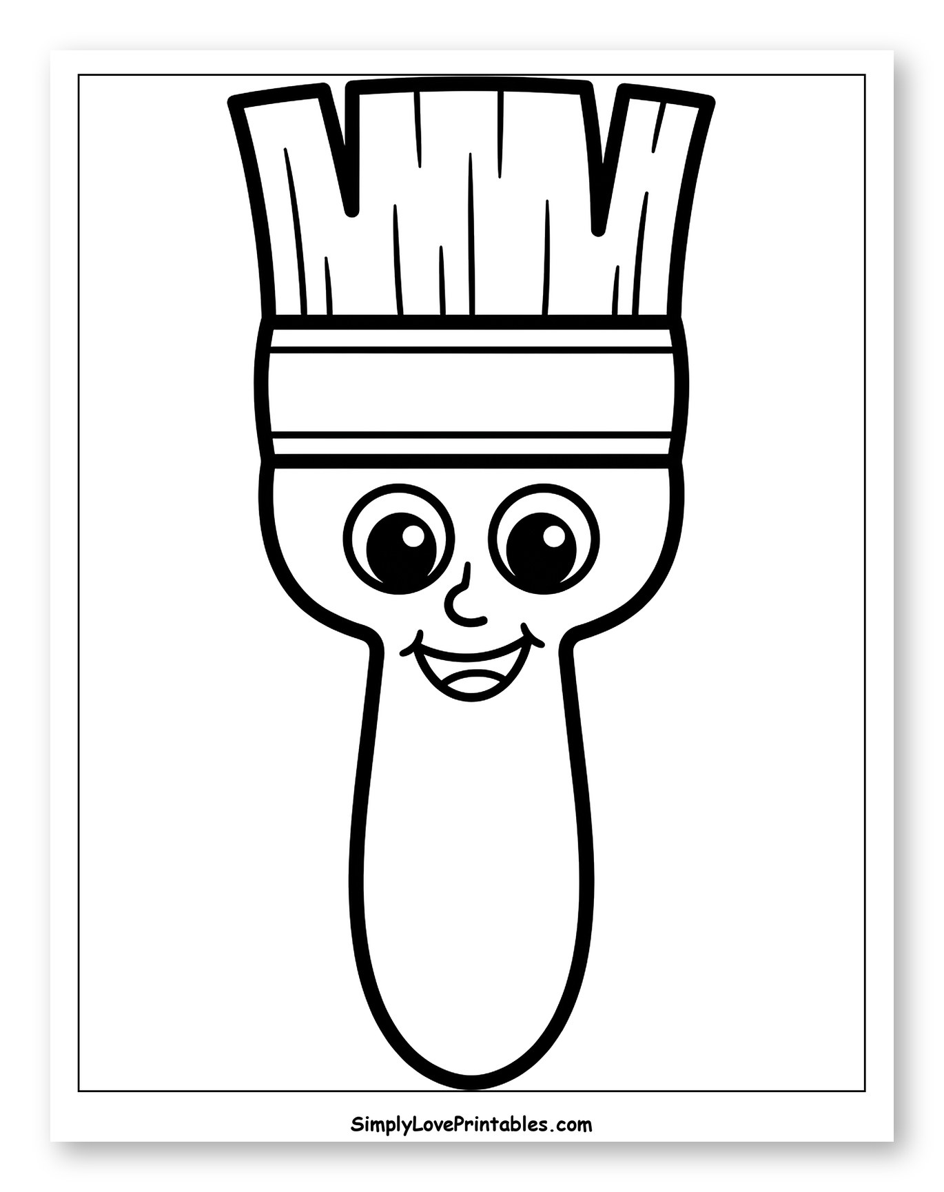 Smiling Paintbrush with a Friendly Face Coloring Sheet for Toddlers