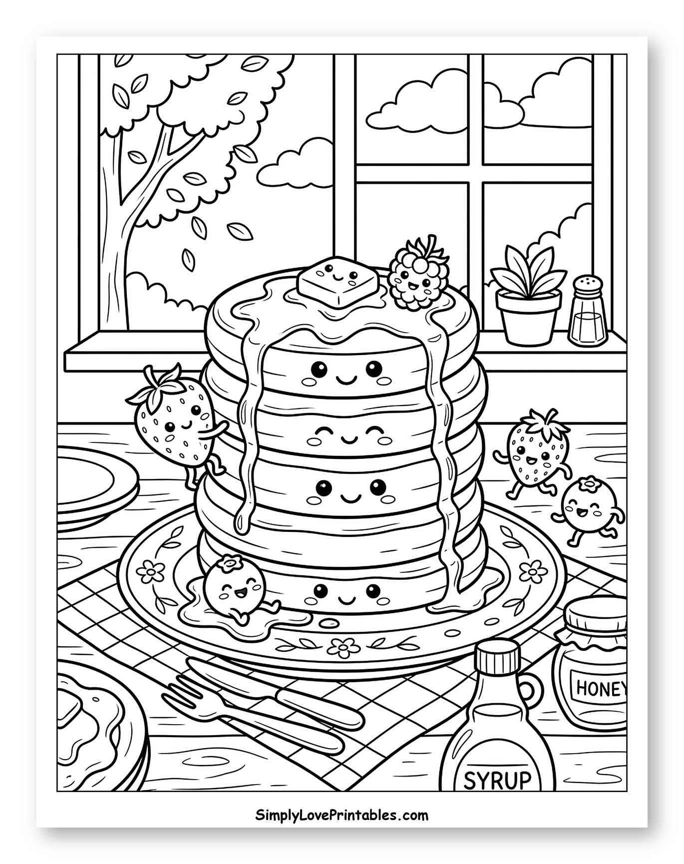 Smiling Pancakes and Berries for Breakfast