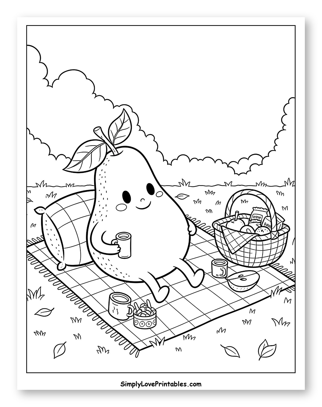 Smiling Pear Relaxing at an Outdoor Picnic