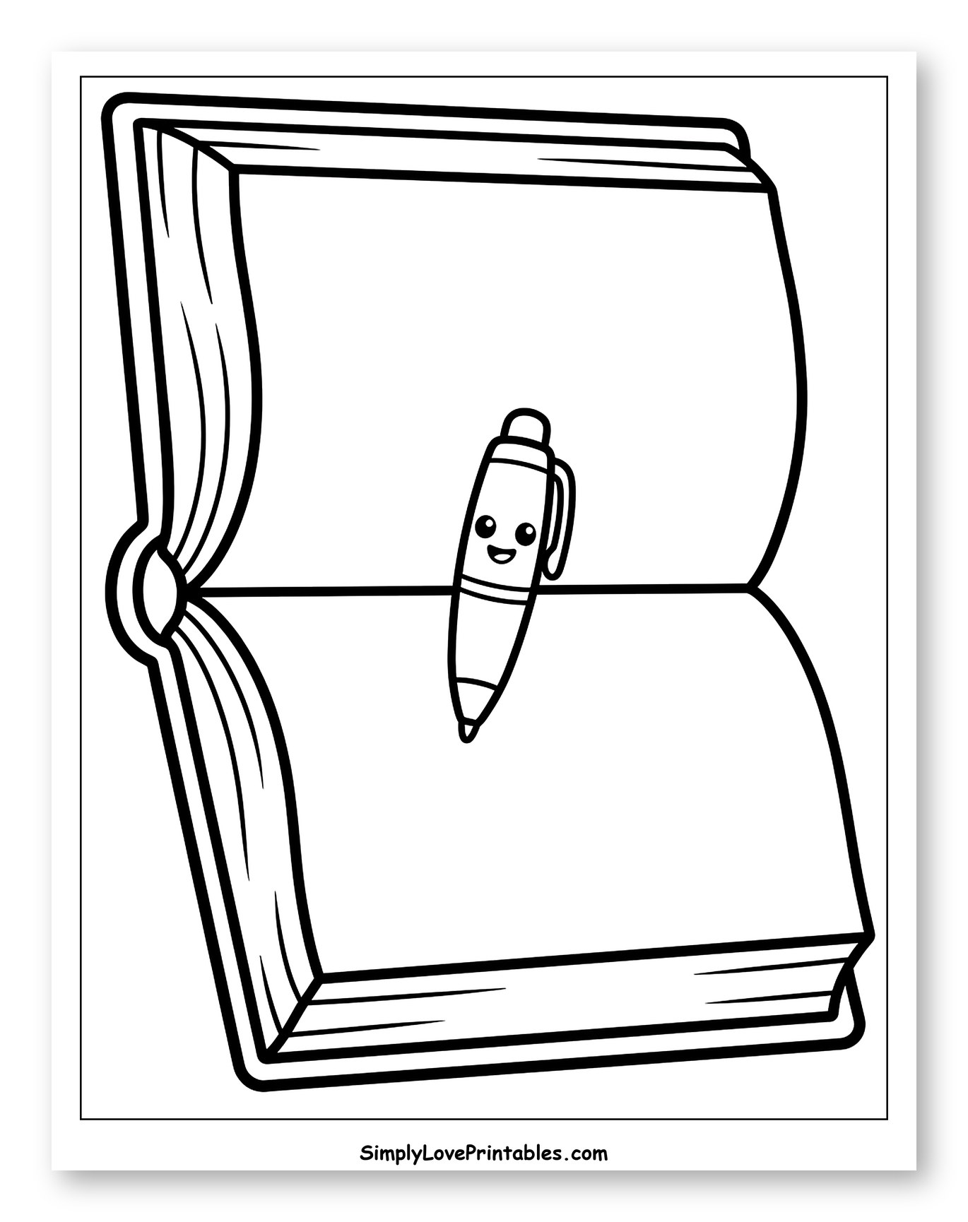 Smiling Pen Resting on Open Book