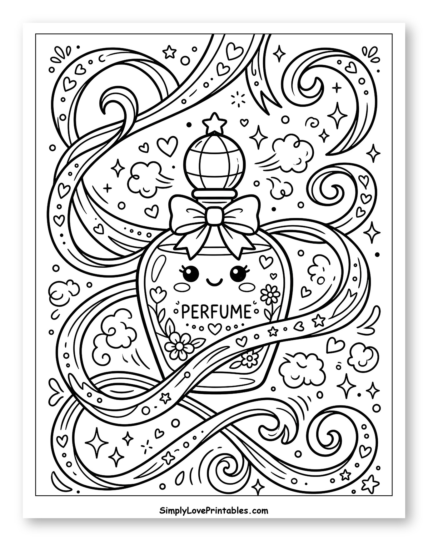 Smiling Perfume Bottle Amidst Swirling Fragrance to Color for Kids