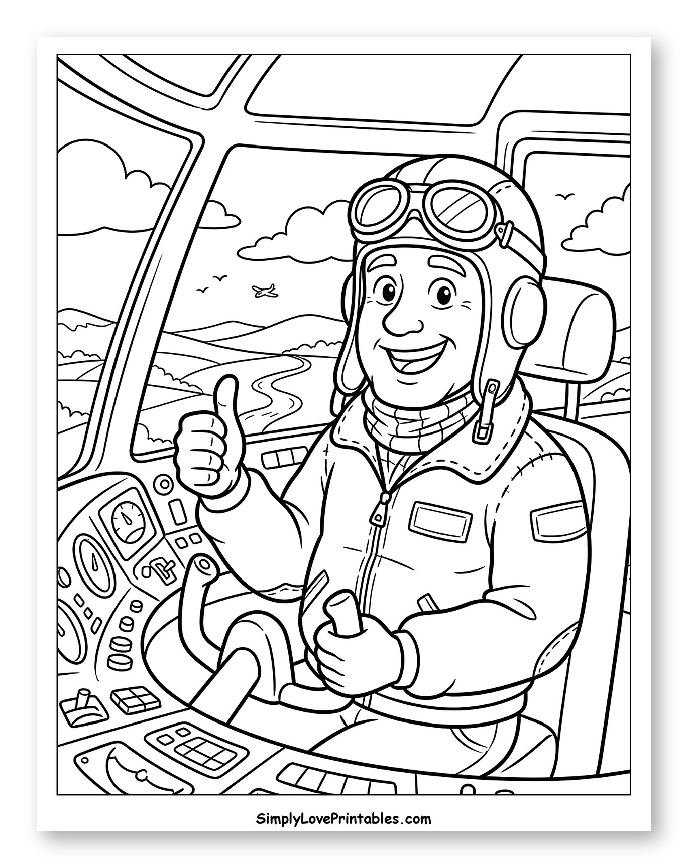 Smiling Pilot in Cockpit Wearing a Helmet
