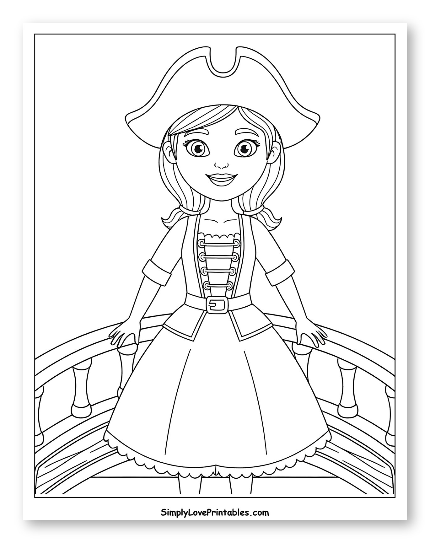 Smiling Pirate Girl on Ship Deck