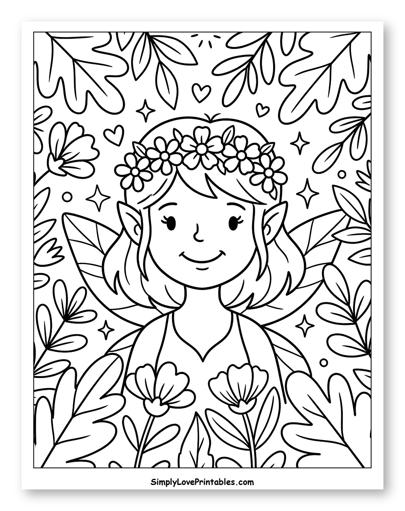 Smiling Pixie with Flower Crown and Wings