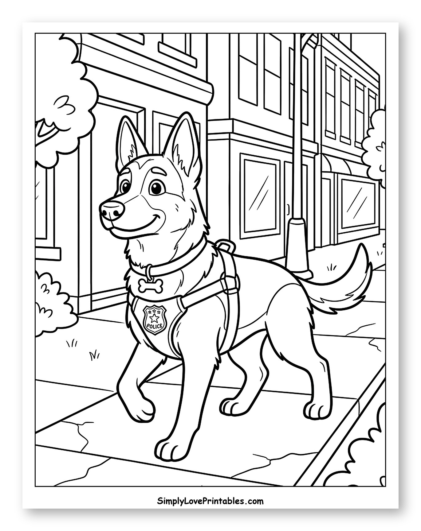 Smiling Police Dog on City Street Patrol