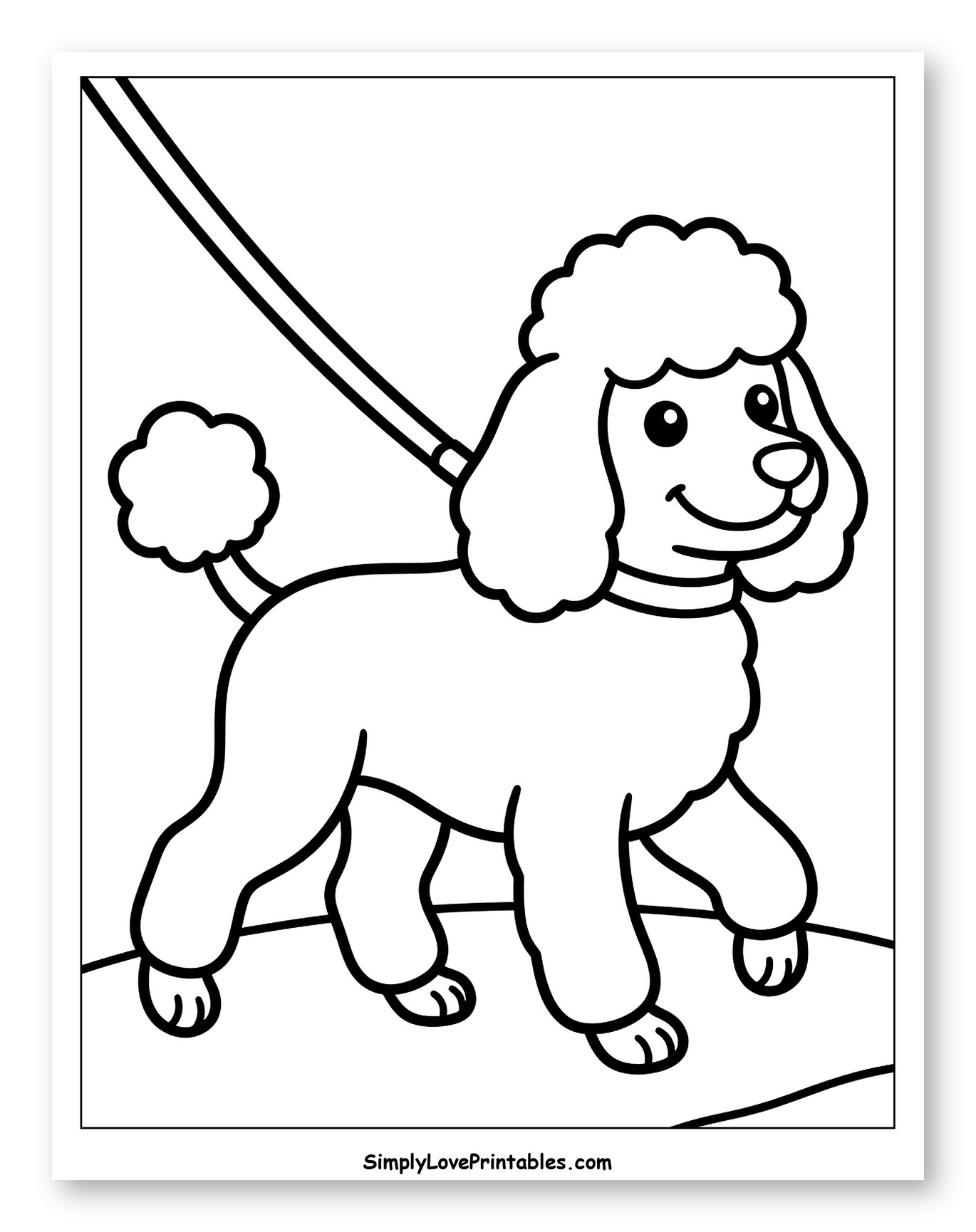 Smiling Poodle on a Walk to Color for Toddlers