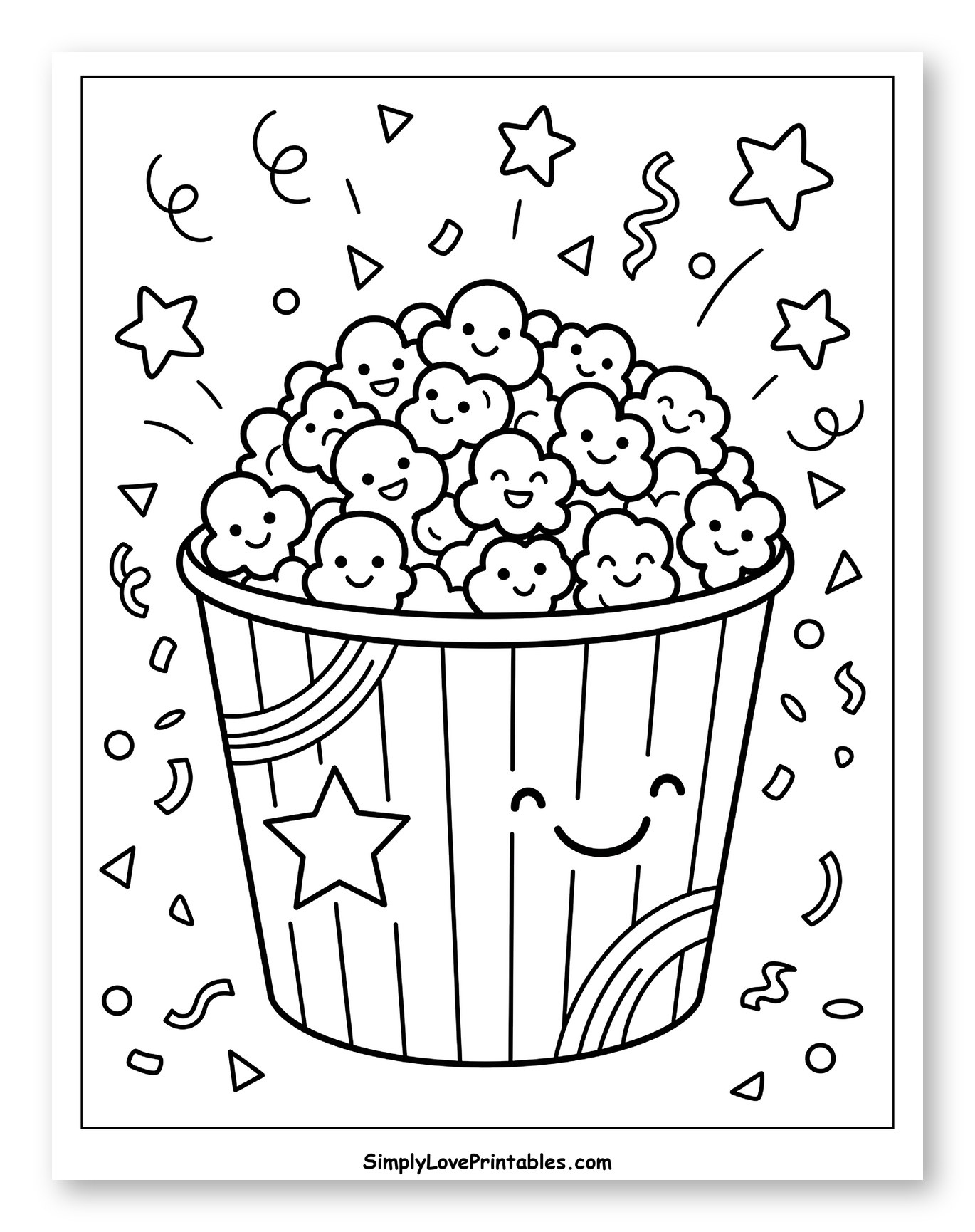 Smiling Popcorn Bucket and Confetti