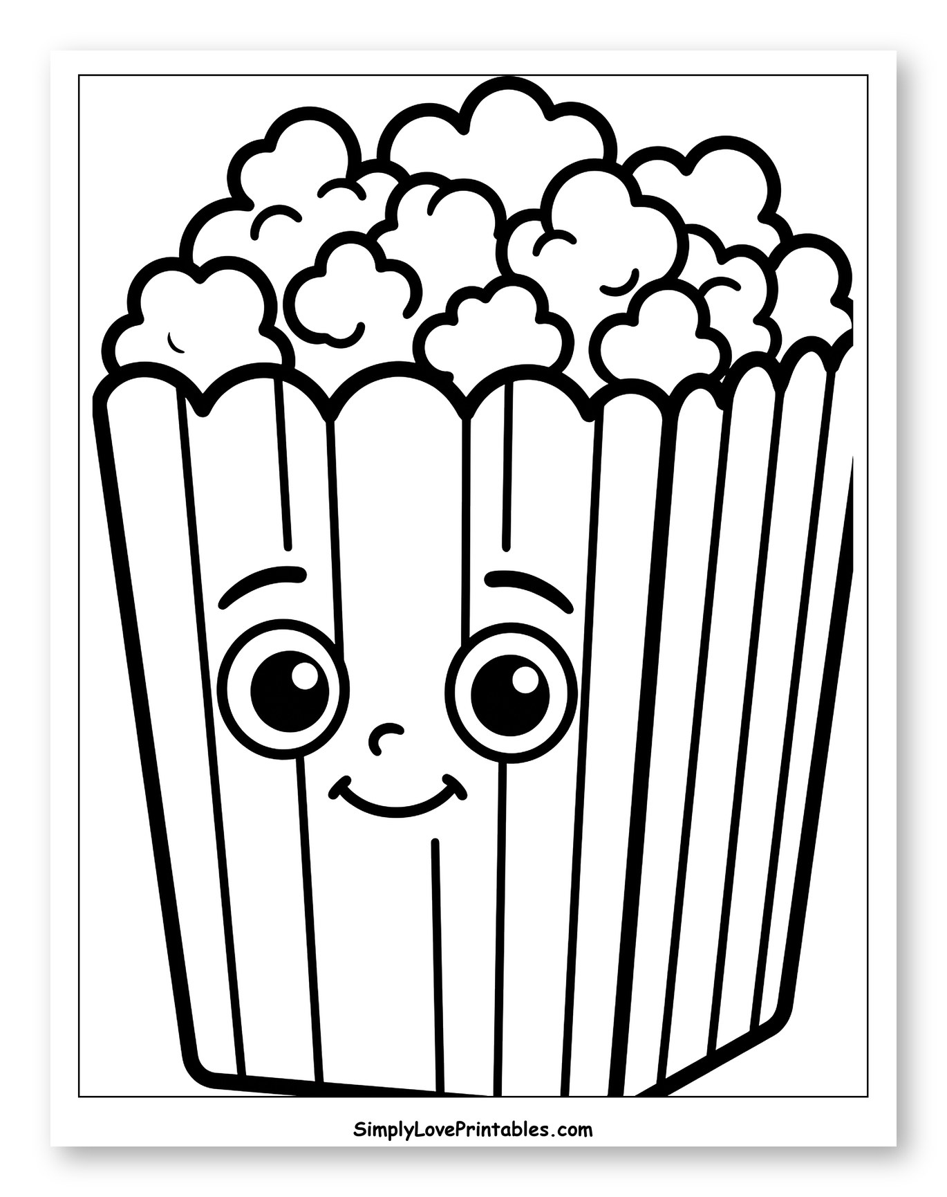 Smiling Popcorn Bucket with Popcorn Coloring Page for Toddlers