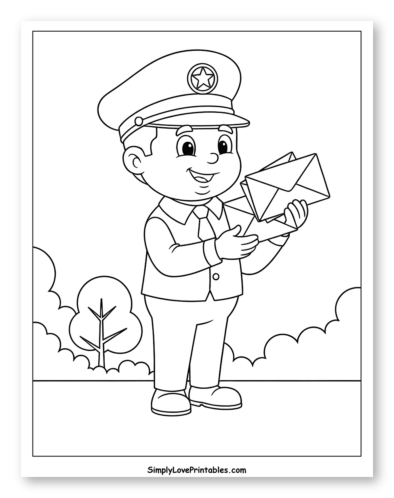 Smiling Postman with Envelopes