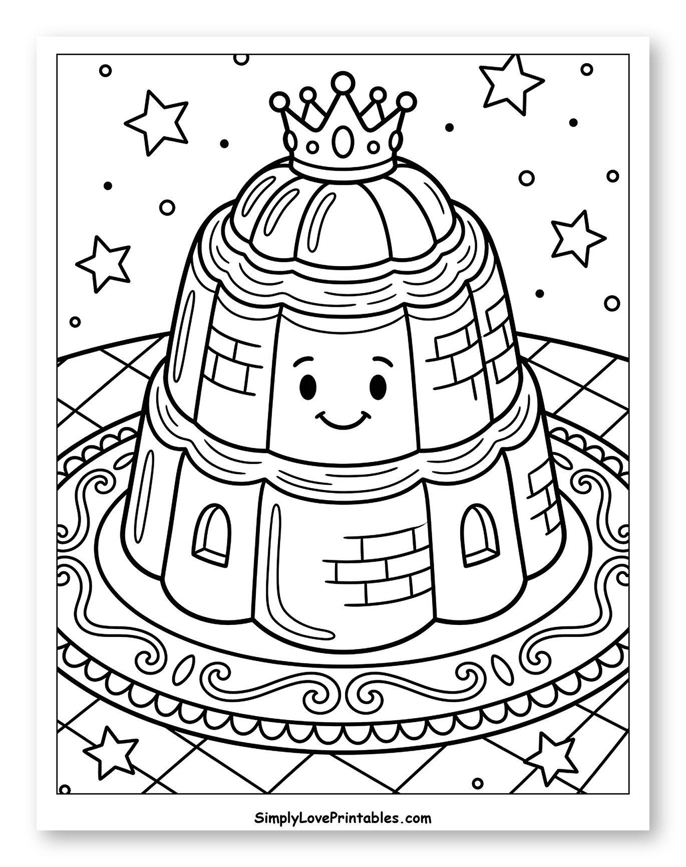 Smiling Princess Castle Jello Dessert Coloring Page for Kids