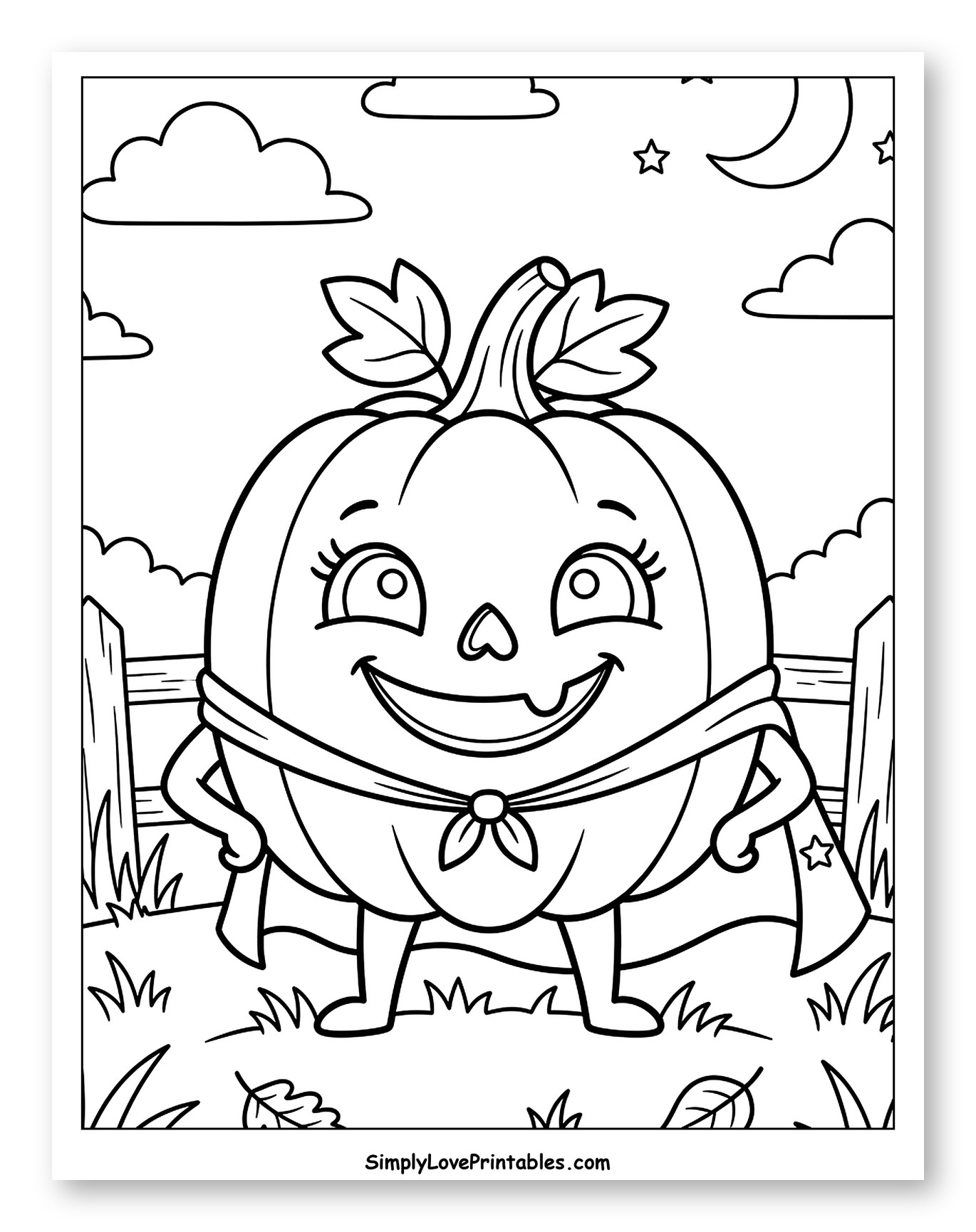 Smiling Pumpkin Superhero with Night Sky