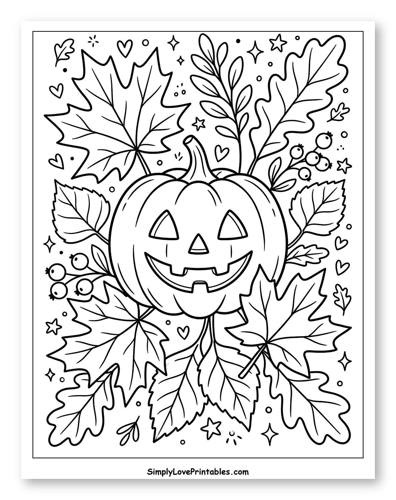 Smiling Pumpkin Surrounded by Fall Foliage