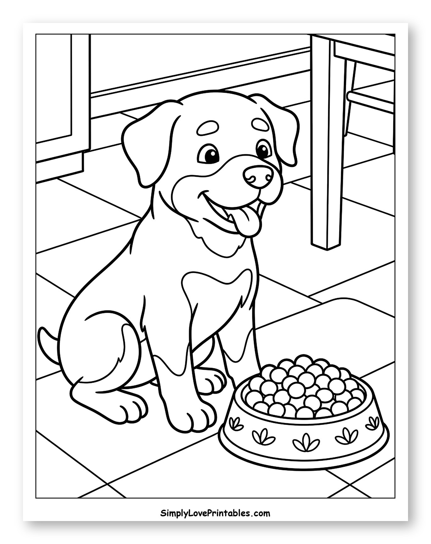 Smiling Puppy Next to Food Bowl