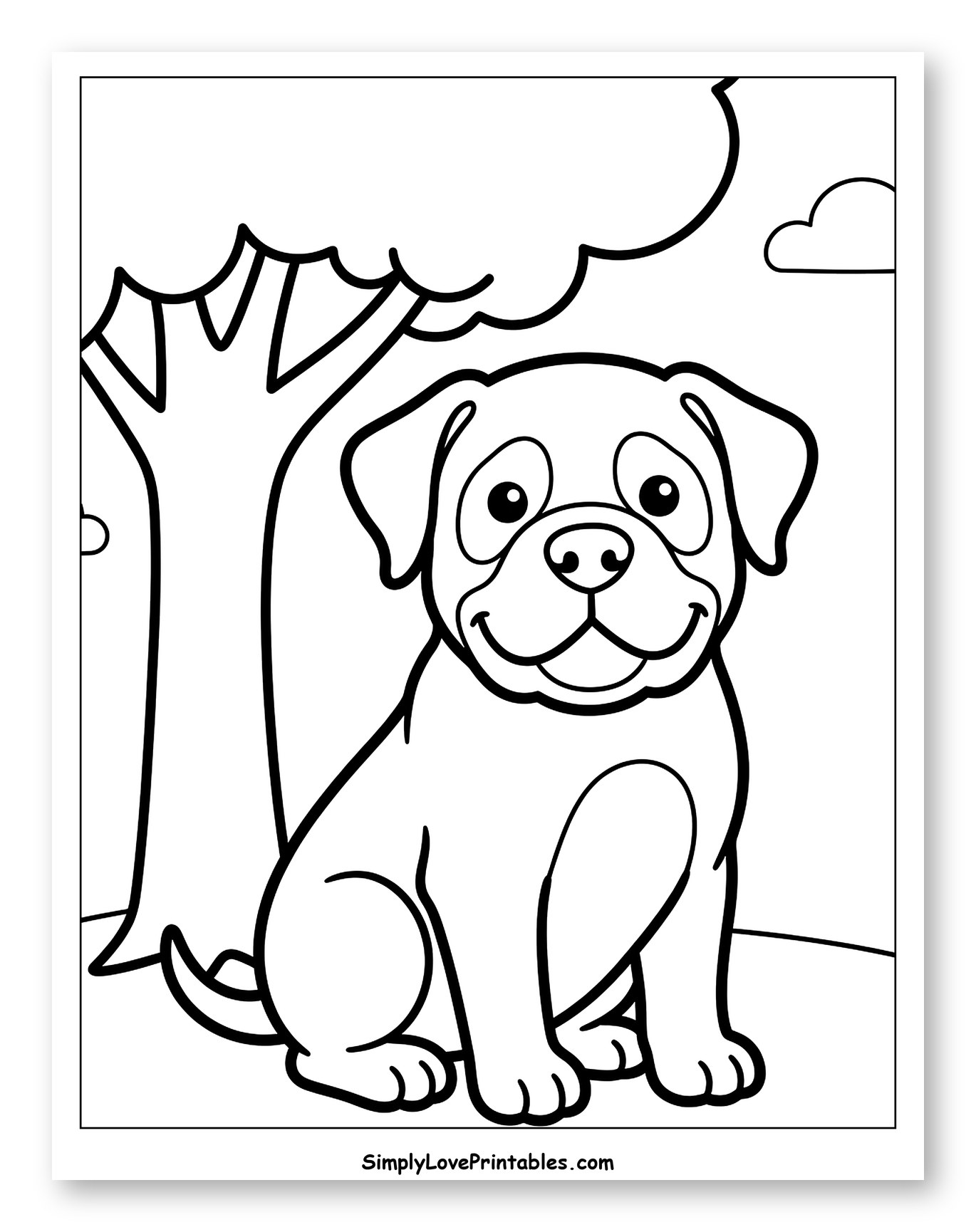 Smiling Puppy Outdoors with Clouds
