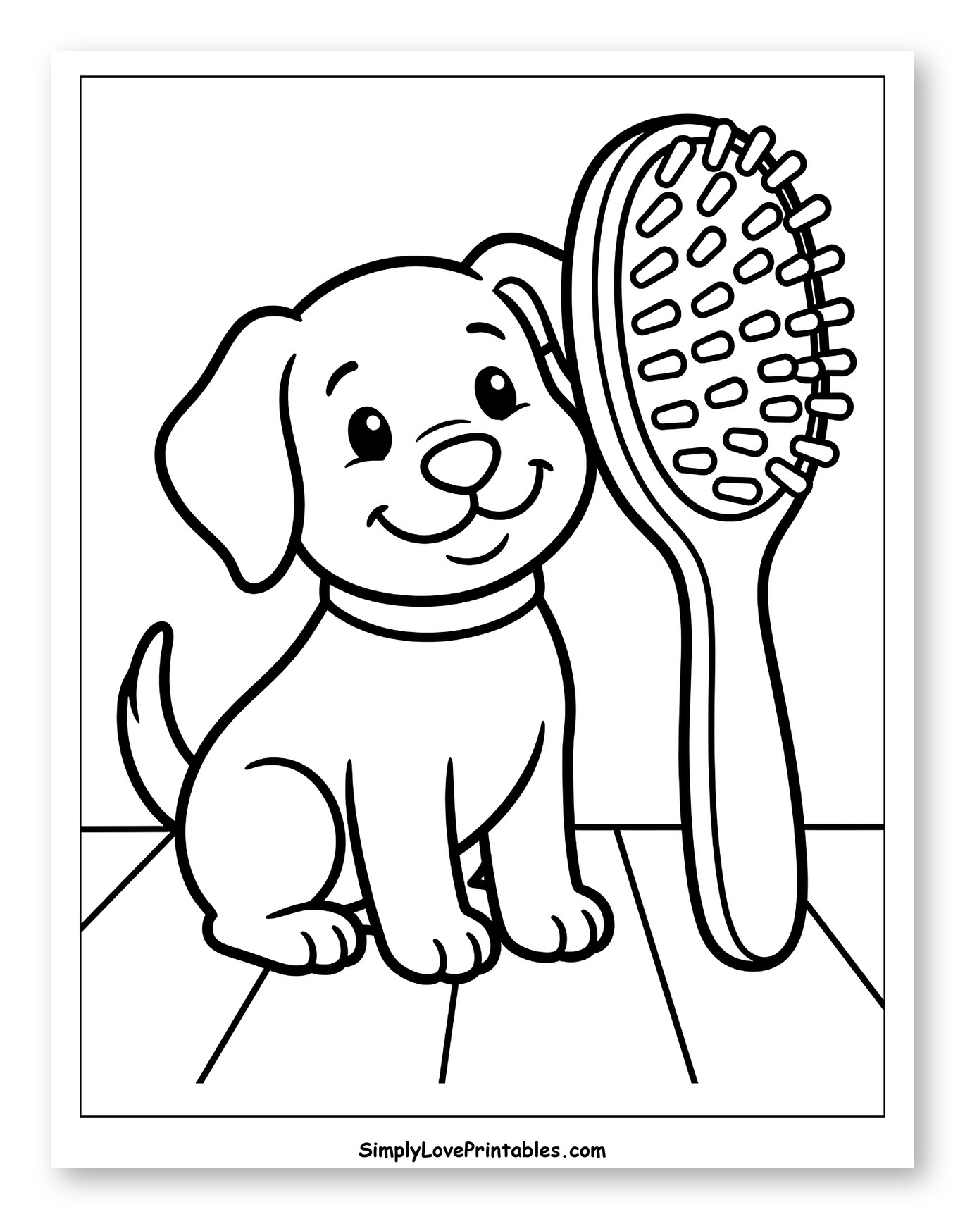 Smiling Puppy Posing with Hairbrush