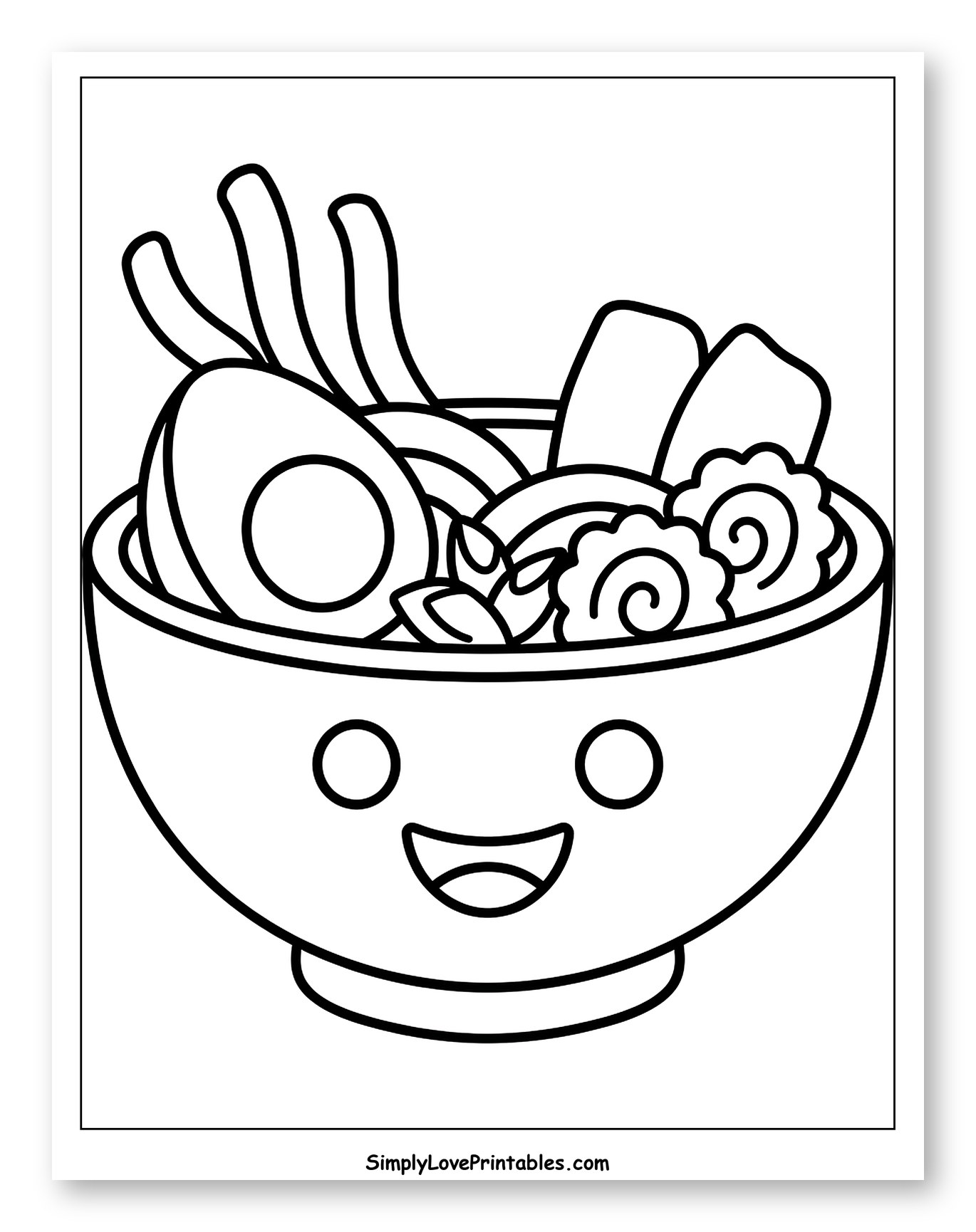 Smiling Ramen Bowl with Traditional Toppings Coloring Page for Toddlers