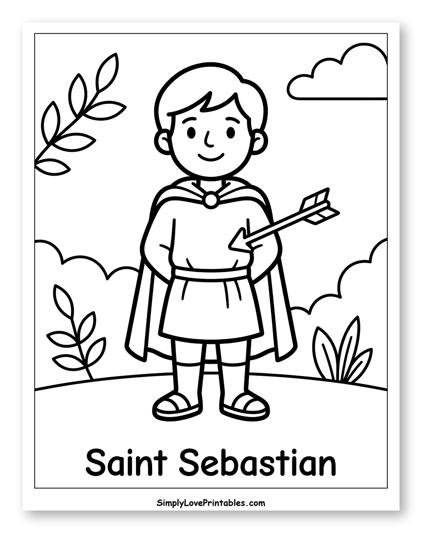 Smiling Saint Sebastian with an Arrow Coloring Sheet for Toddlers
