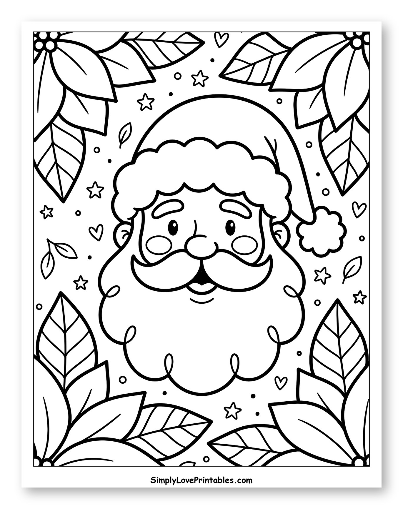 Smiling Santa Claus Face with Festive Poinsettias