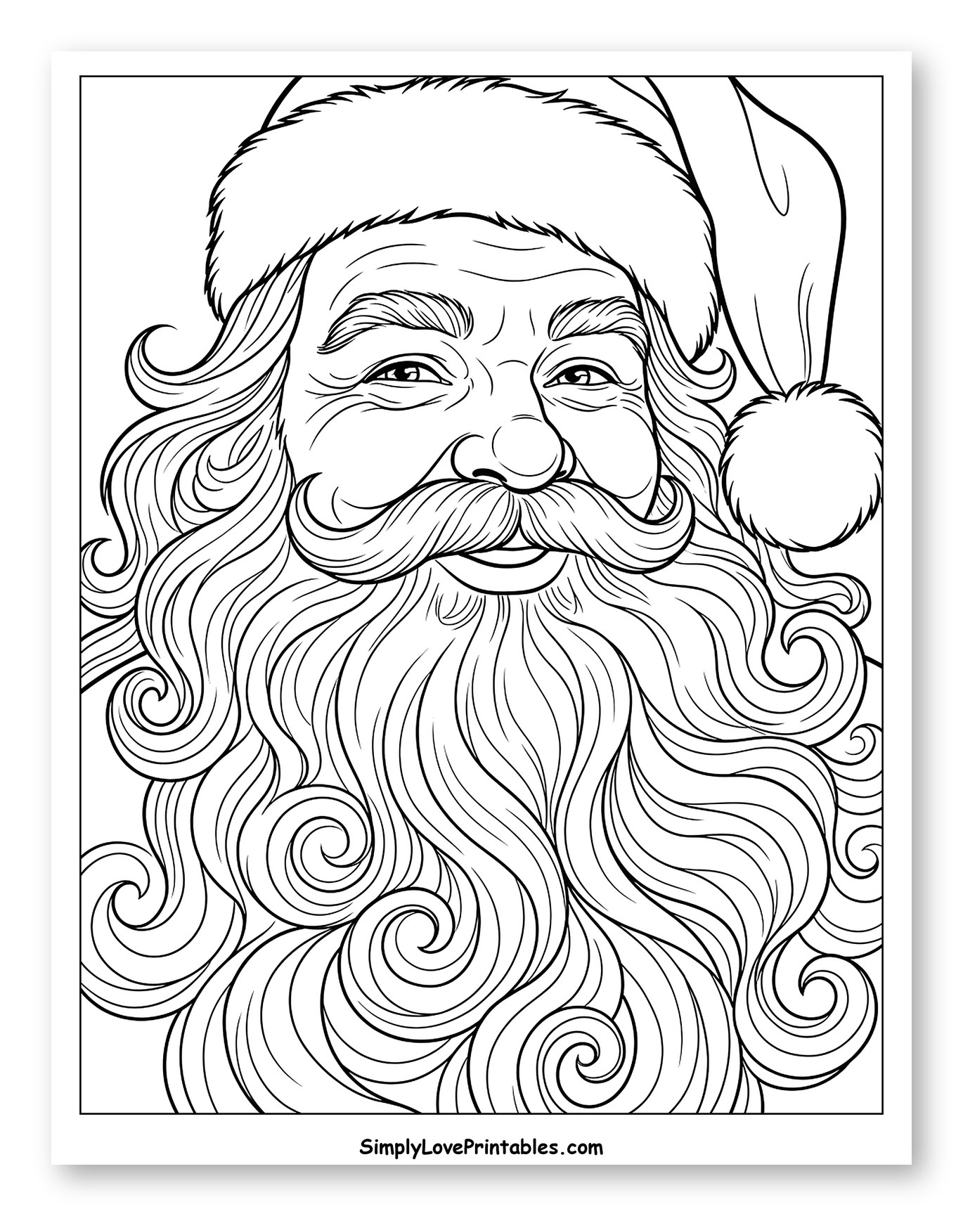 Smiling Santa Claus with a Flowing Curly Beard Coloring Sheet