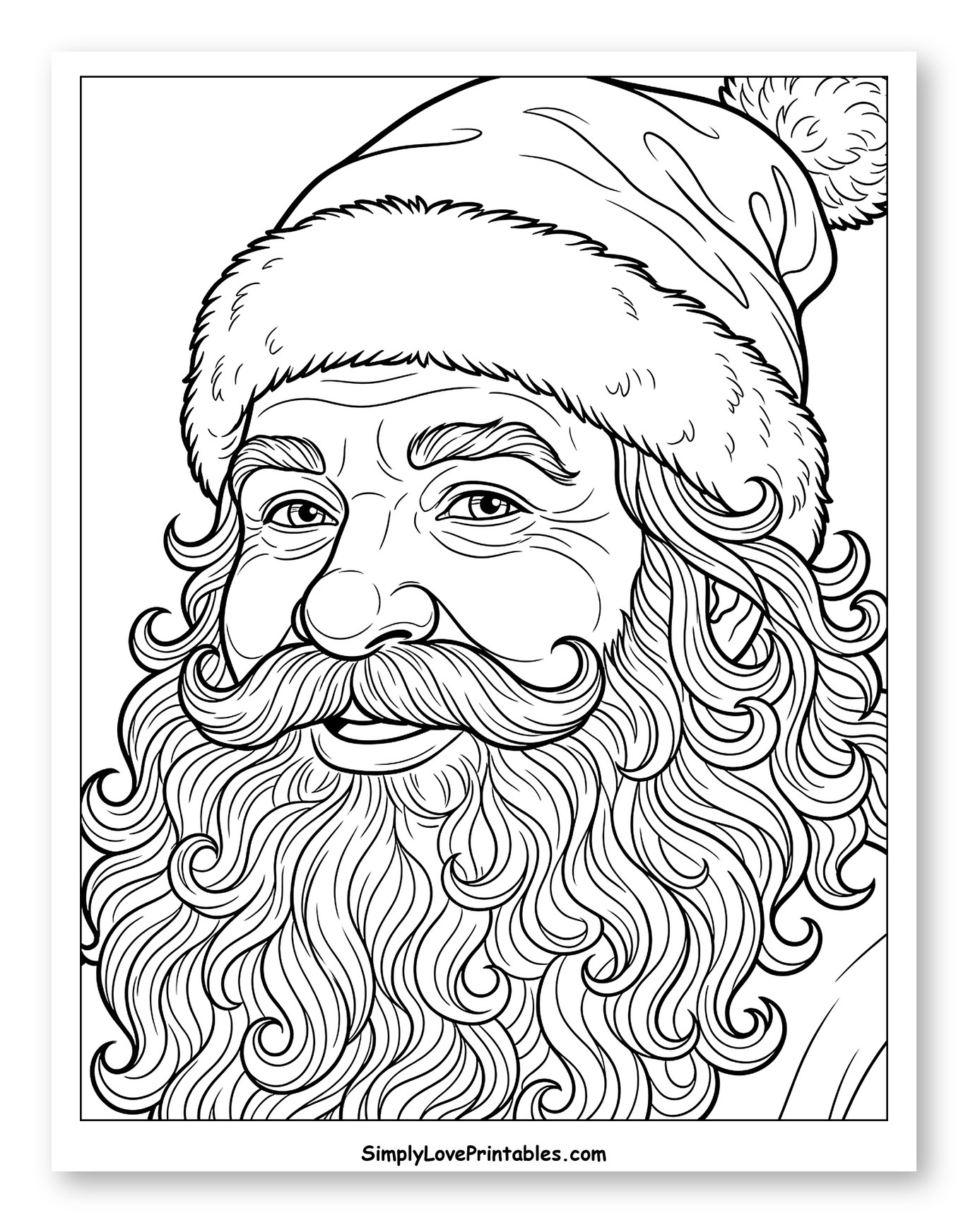 Smiling Santa Claus with Curly Beard and Hat