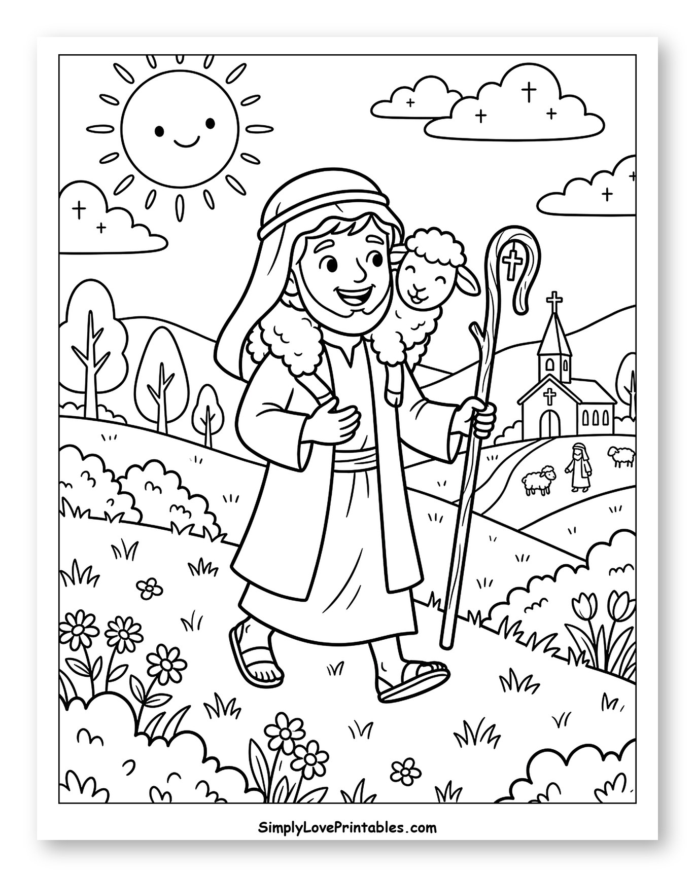 Smiling Shepherd Carrying a Lamb through Fields