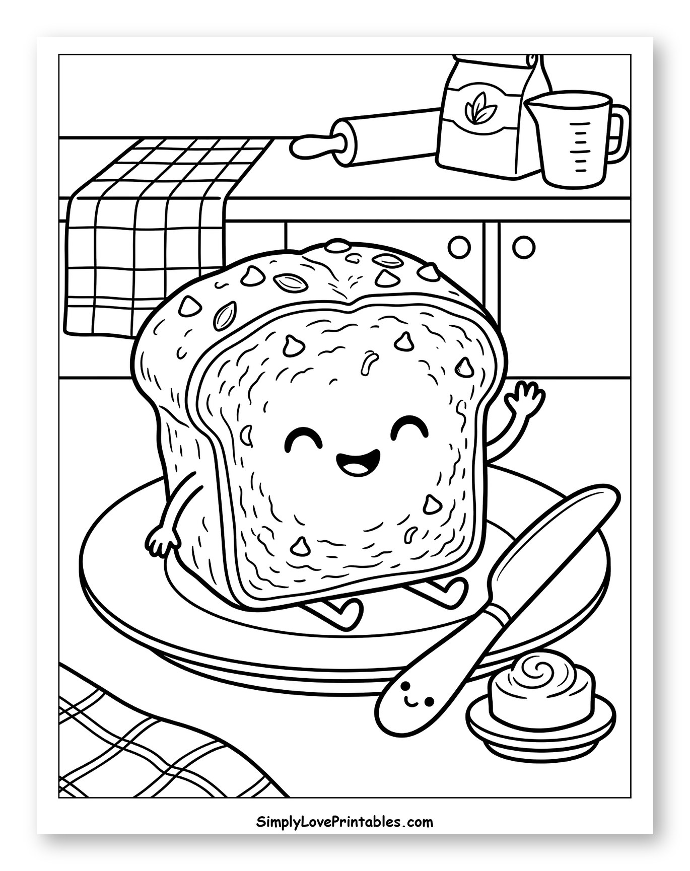 Smiling Slice of Bread with Friendly Butter Knife