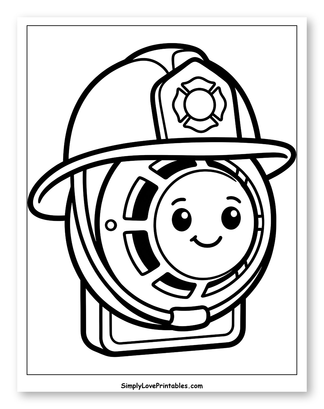 Smiling Smoke Detector Wearing Firefighter Helmet Coloring Sheet for Toddlers